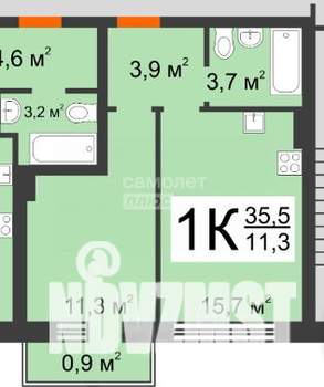 1-к квартира, сданный дом, 36м2, 2/4 этаж