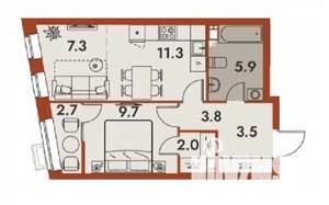2-к квартира, строящийся дом, 46м2, 5/25 этаж