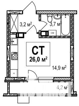 Студия квартира, строящийся дом, 26м2, 17/18 этаж