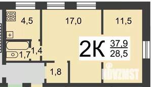 2-к квартира, вторичка, 38м2, 2/2 этаж