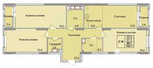 3-к квартира, строящийся дом, 100м2, 15/18 этаж