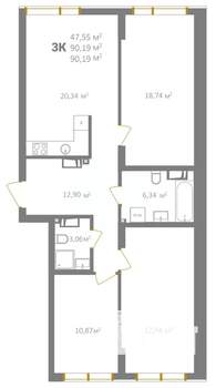 3-к квартира, вторичка, 90м2, 16/18 этаж