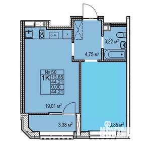1-к квартира, строящийся дом, 44м2, 8/17 этаж
