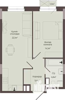 1-к квартира, строящийся дом, 47м2, 4/8 этаж