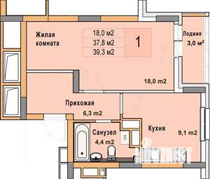 1-к квартира, вторичка, 39м2, 9/25 этаж