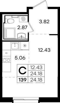 Студия квартира, вторичка, 24м2, 3/9 этаж