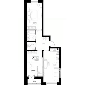 2-к квартира, вторичка, 63м2, 1/24 этаж