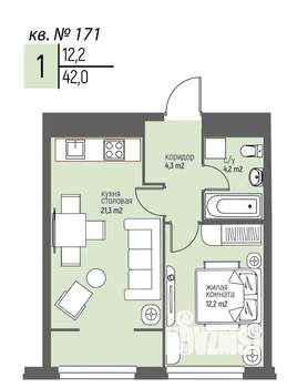 1-к квартира, вторичка, 42м2, 16/25 этаж