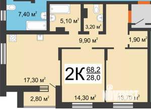 2-к квартира, вторичка, 68м2, 4/19 этаж