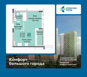 Студия квартира, вторичка, 31м2, 2/10 этаж