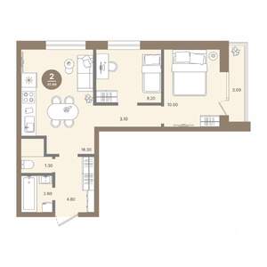 2-к квартира, вторичка, 48м2, 15/18 этаж