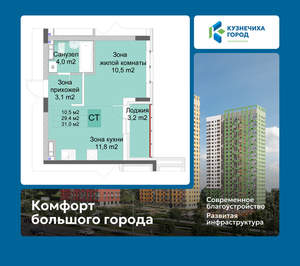 Студия квартира, вторичка, 31м2, 7/10 этаж