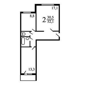2-к квартира, вторичка, 54м2, 8/9 этаж