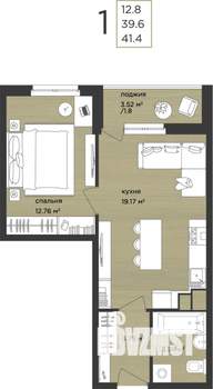 1-к квартира, строящийся дом, 41м2, 4/15 этаж