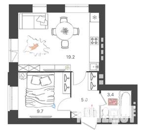 1-к квартира, вторичка, 37м2, 1/4 этаж