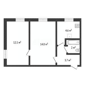 2-к квартира, вторичка, 37м2, 2/2 этаж