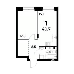 1-к квартира, вторичка, 41м2, 15/20 этаж