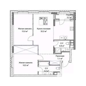 Студия квартира, вторичка, 82м2, 6/9 этаж