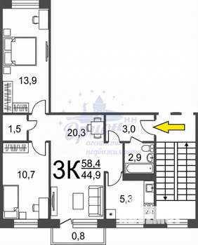 3-к квартира, вторичка, 58м2, 4/5 этаж