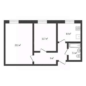 2-к квартира, вторичка, 54м2, 1/3 этаж
