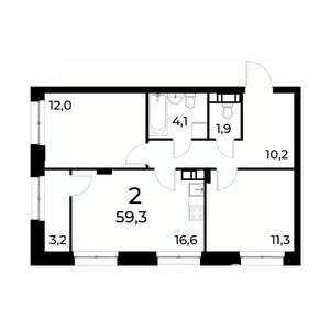 2-к квартира, вторичка, 59м2, 14/20 этаж