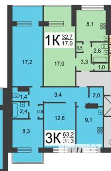 3-к квартира, вторичка, 63м2, 7/9 этаж