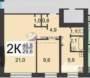 2-к квартира, вторичка, 47м2, 2/10 этаж