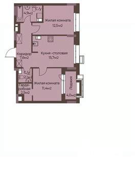 2-к квартира, строящийся дом, 59м2, 2/12 этаж