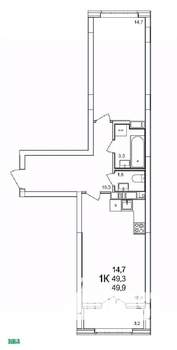 1-к квартира, вторичка, 50м2, 14/19 этаж