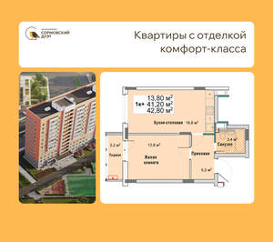 1-к квартира, вторичка, 43м2, 8/12 этаж