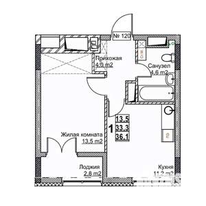 1-к квартира, вторичка, 36м2, 15/24 этаж