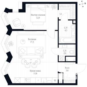 2-к квартира, вторичка, 56м2, 12/20 этаж