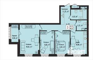 3-к квартира, вторичка, 70м2, 7/15 этаж