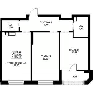 2-к квартира, строящийся дом, 65м2, 17/17 этаж