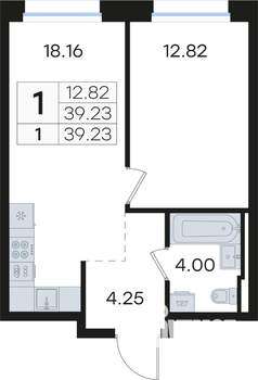 1-к квартира, вторичка, 39м2, 2/13 этаж