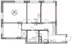 3-к квартира, строящийся дом, 92м2, 4/14 этаж