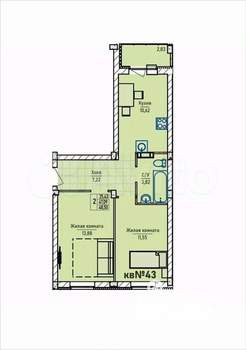 2-к квартира, строящийся дом, 49м2, 2/3 этаж