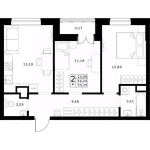 2-к квартира, вторичка, 55м2, 8/24 этаж