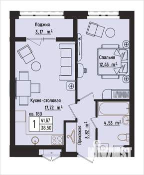 1-к квартира, вторичка, 42м2, 6/15 этаж