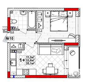1-к квартира, вторичка, 35м2, 2/4 этаж