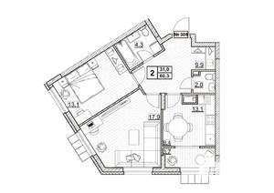 2-к квартира, вторичка, 60м2, 13/24 этаж