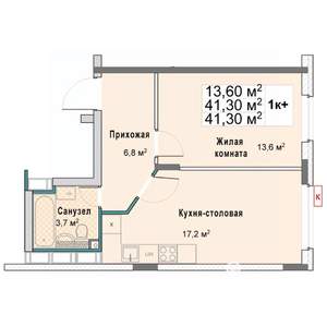 1-к квартира, вторичка, 41м2, 7/12 этаж