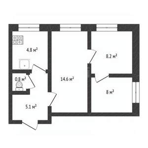 3-к квартира, вторичка, 42м2, 1/2 этаж