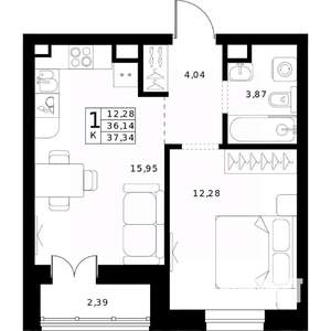 1-к квартира, вторичка, 37м2, 6/24 этаж