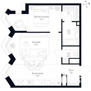 2-к квартира, вторичка, 56м2, 15/20 этаж