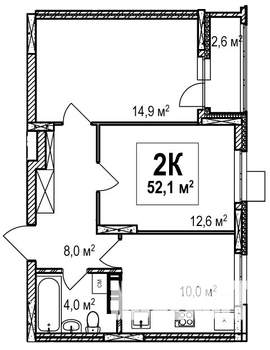 2-к квартира, строящийся дом, 52м2, 2/18 этаж