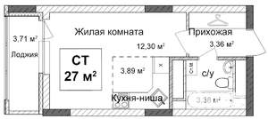 Студия квартира, строящийся дом, 27м2, 16/17 этаж