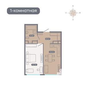 1-к квартира, вторичка, 44м2, 2/18 этаж