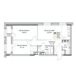 Студия квартира, вторичка, 77м2, 3/9 этаж