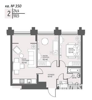 2-к квартира, вторичка, 60м2, 12/20 этаж